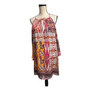 Pearl 88 Cold Sleeve Shoulder Multicolor Patterned Dress Size M